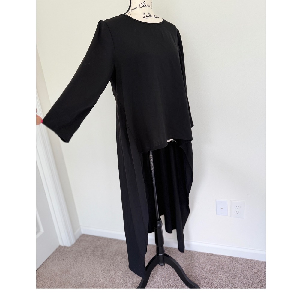 Riva Black High Low Asymmetrical Tunic Top Long Sleeve Size L Dark Academia - Picture 7 of 12